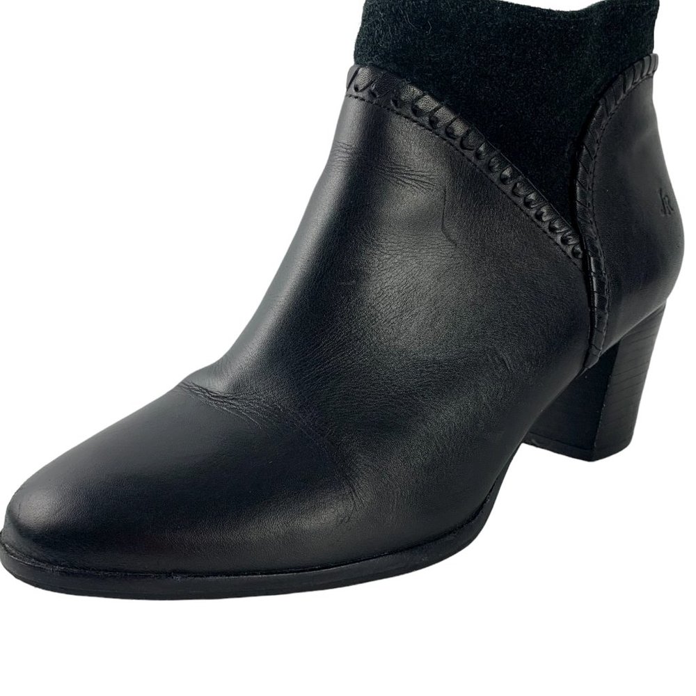 JACK ROGERS Chandler Black Leather Whipstitch Zip Booties